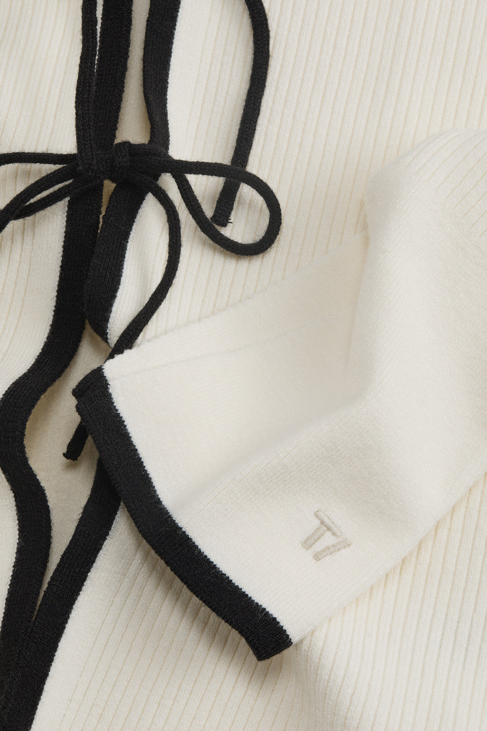 Slim Fit Long Sleeve Ribbed Knit Tie Top - Buttermilk And Black