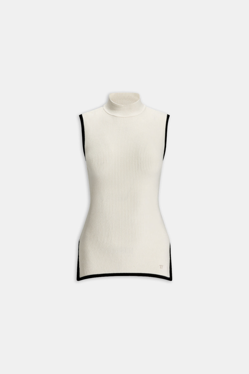 Sleeveless Mock Neck Ribbed Knit Tank - Buttermilk And Black