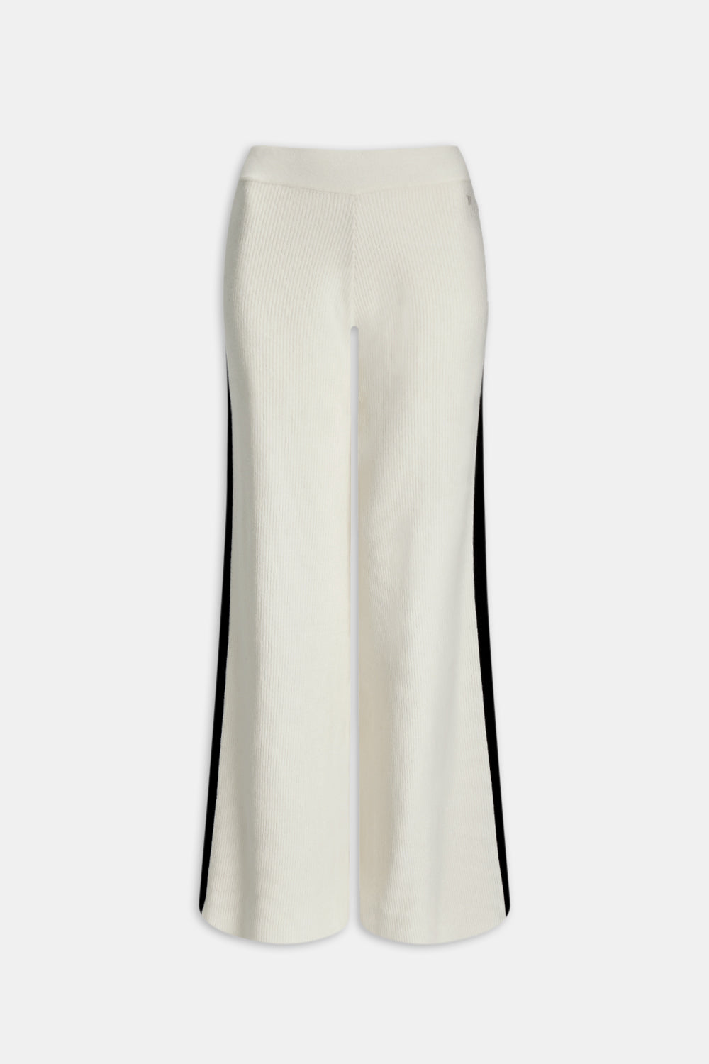 Wide Leg Contrast Ribbed Knit Trousers - Buttermilk And Black