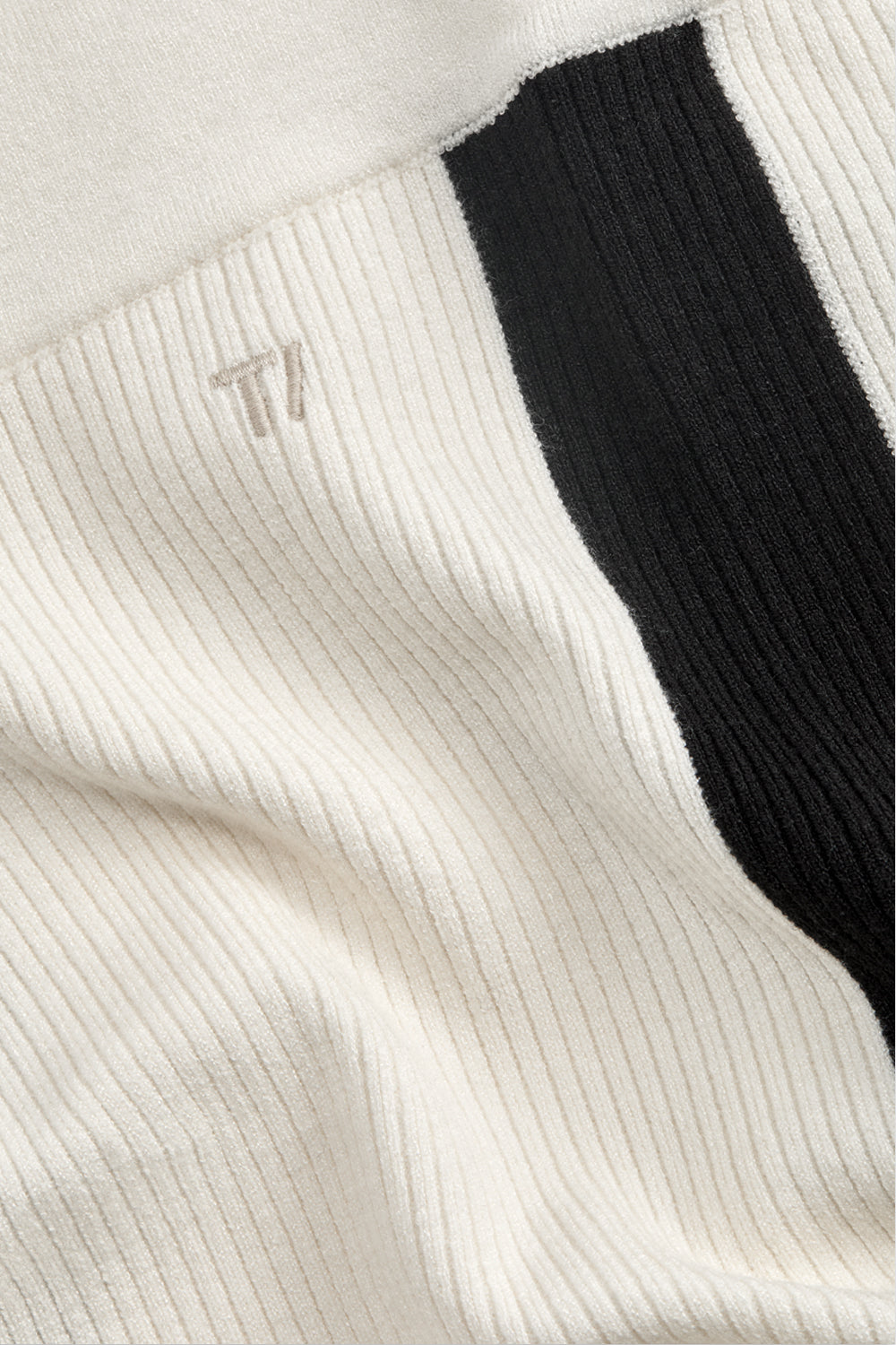 Wide Leg Contrast Ribbed Knit Trousers - Buttermilk And Black