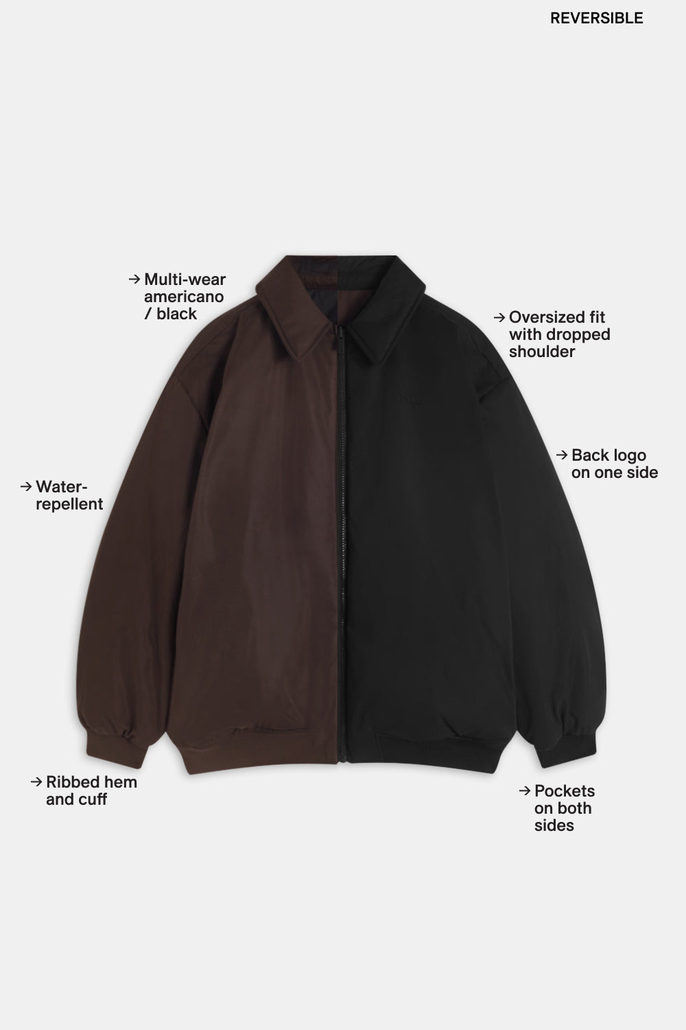 Collared Reversible Bomber Jacket - Americano / Black