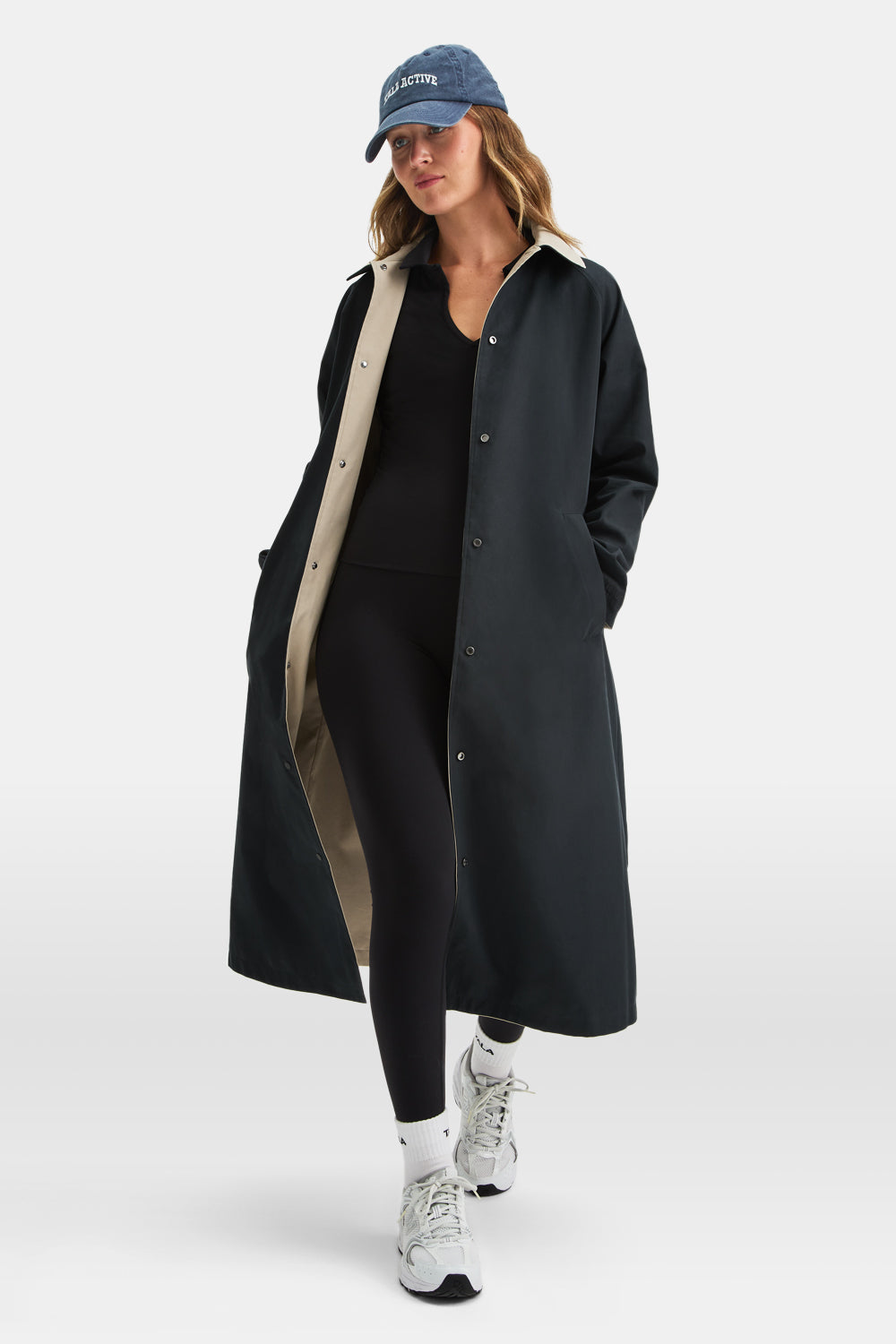Longline Reversible Trench - Beige / True Black