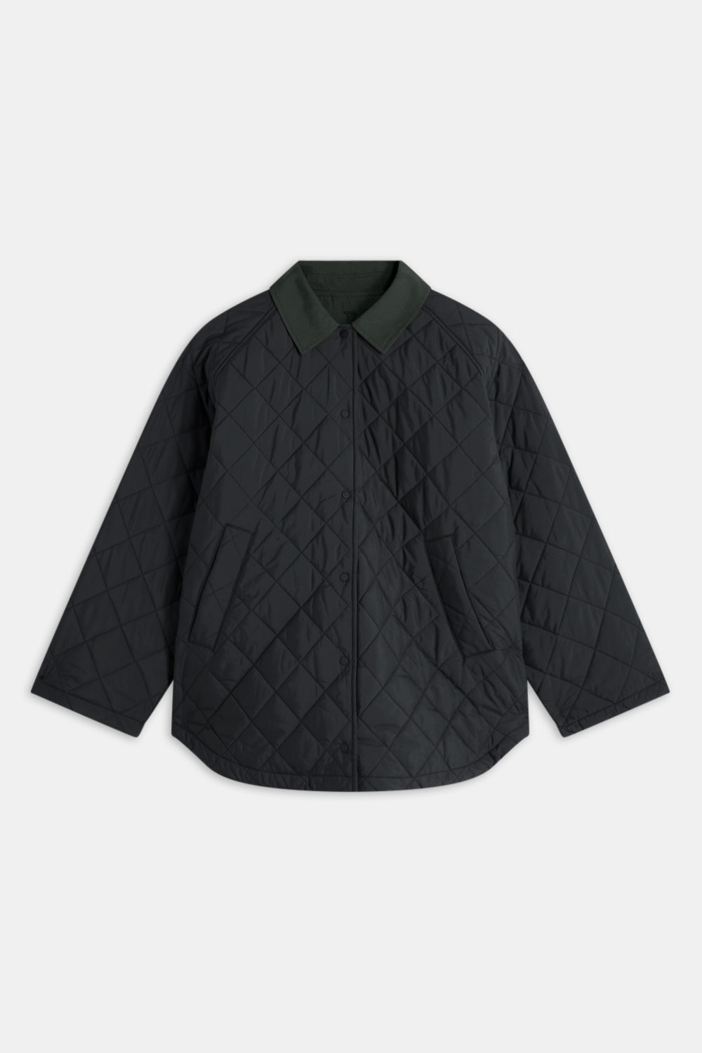 Quilted Reversible Barn Jacket - Dark Moss / Black