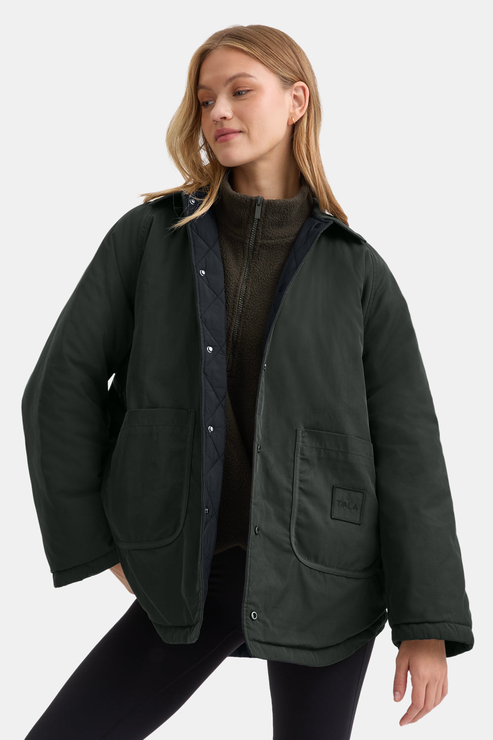 Quilted Reversible Barn Jacket - Dark Moss / Black