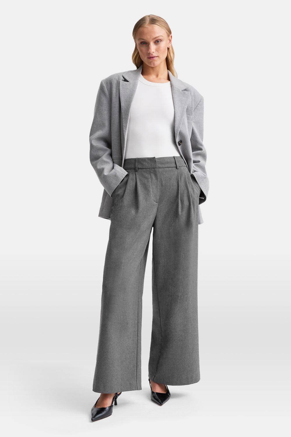 Everyday Tailoring Wide Leg Trousers - Charcoal Grey Marl