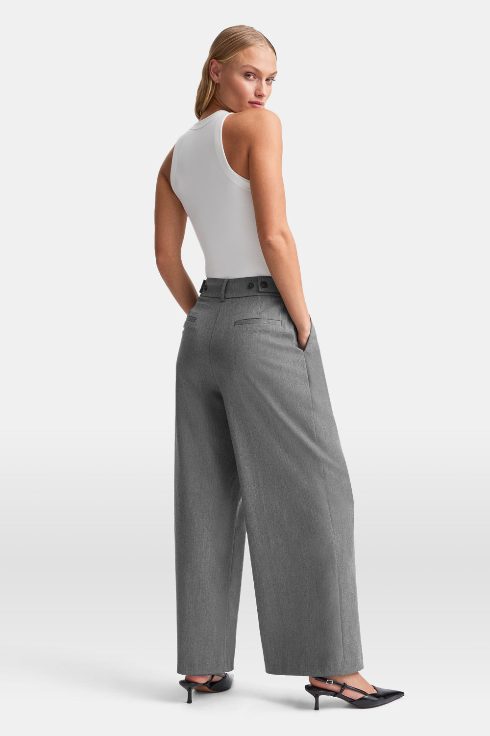 Everyday Tailoring Wide Leg Trousers - Charcoal Grey Marl
