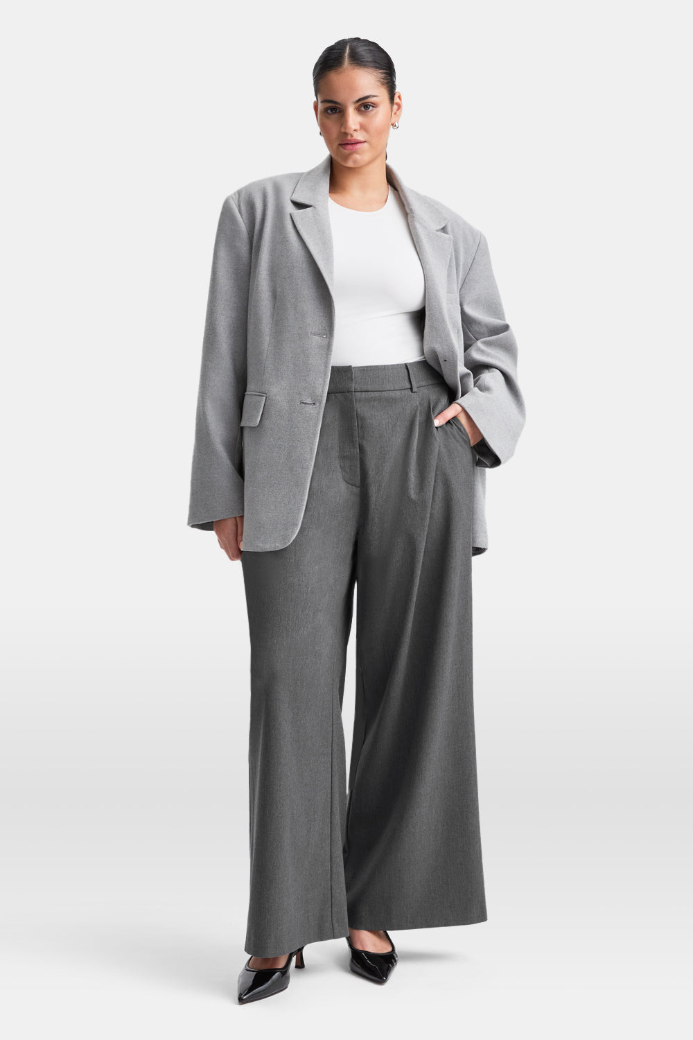 Everyday Tailoring Wide Leg Trousers - Charcoal Grey Marl
