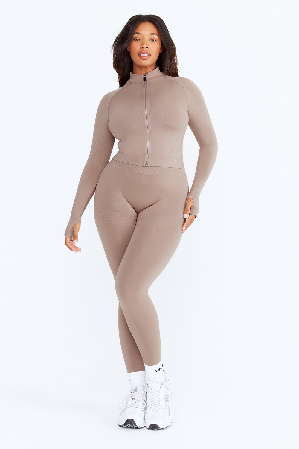 Sculpt Seamless Mock Neck Zip Through Jacket-  Pebble Marl