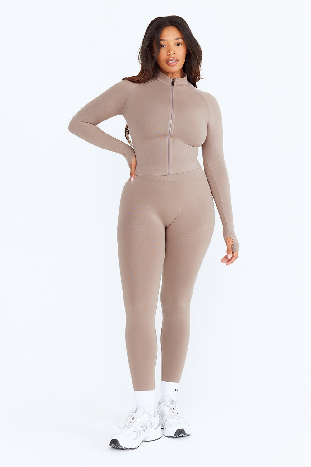 Sculpt Seamless Mock Neck Zip Through Jacket-  Pebble Marl