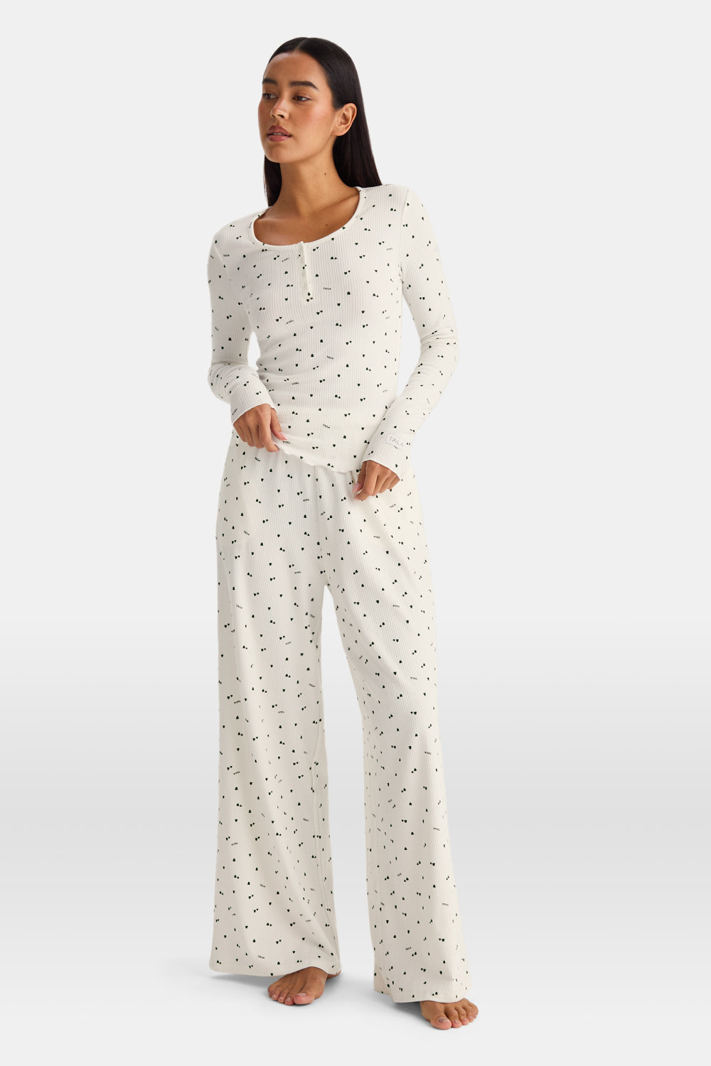 Henley Pyjama Top - Ivory Forest Print