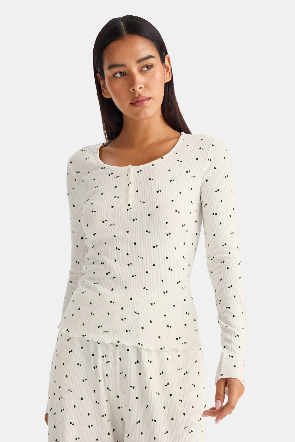 Henley Pyjama Top - Ivory Forest Print