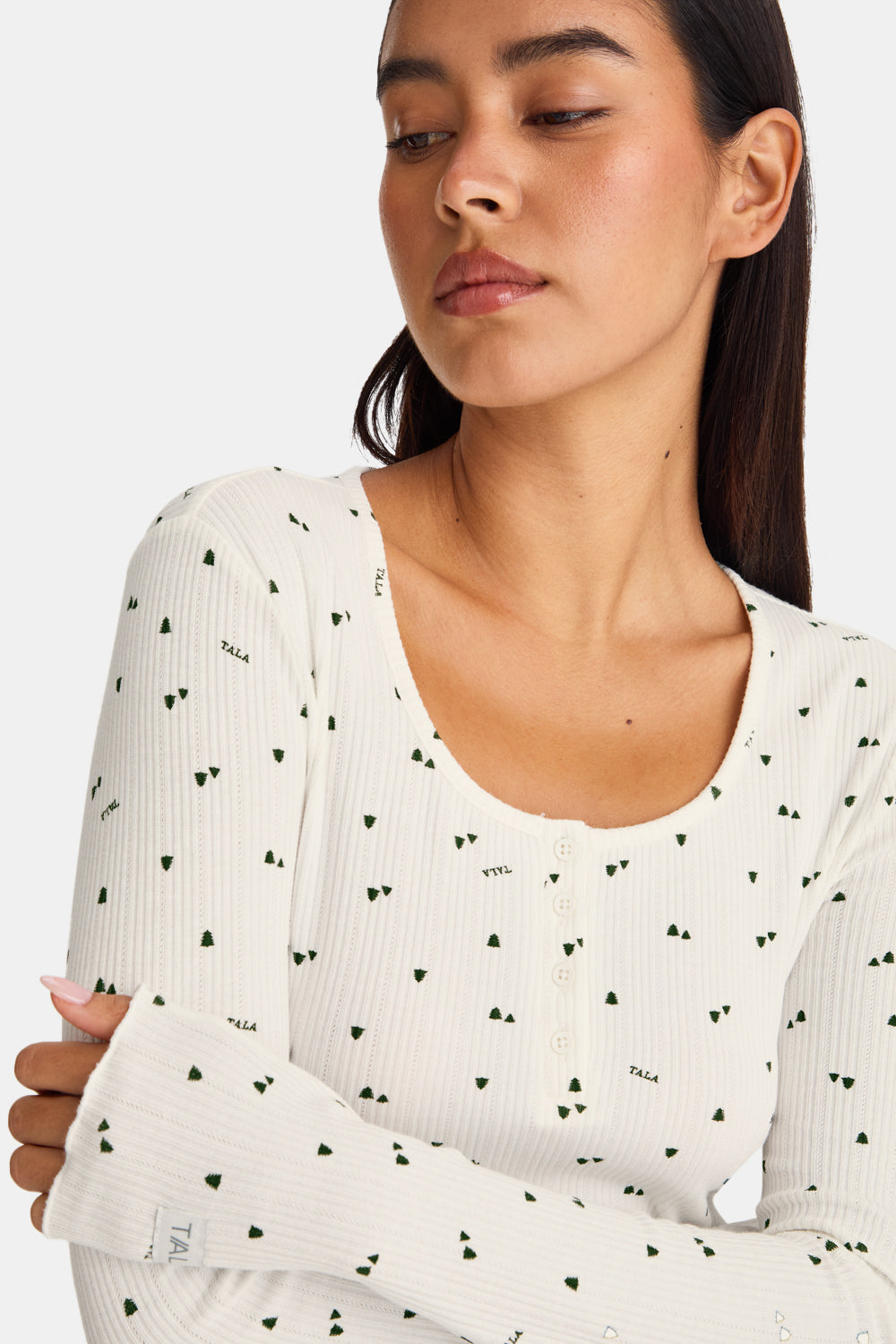 Henley Pyjama Top - Ivory Forest Print