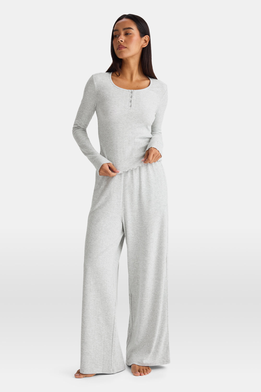 Henley Pyjama Top - Grey Marl