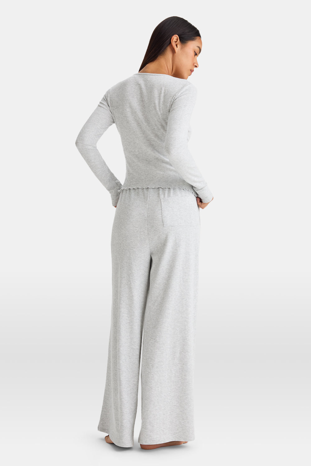 Henley Pyjama Top - Grey Marl