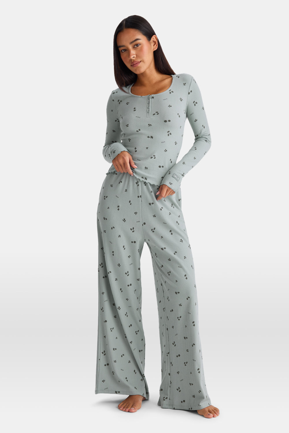 Henley Pyjama Top - Sage Woodland Print