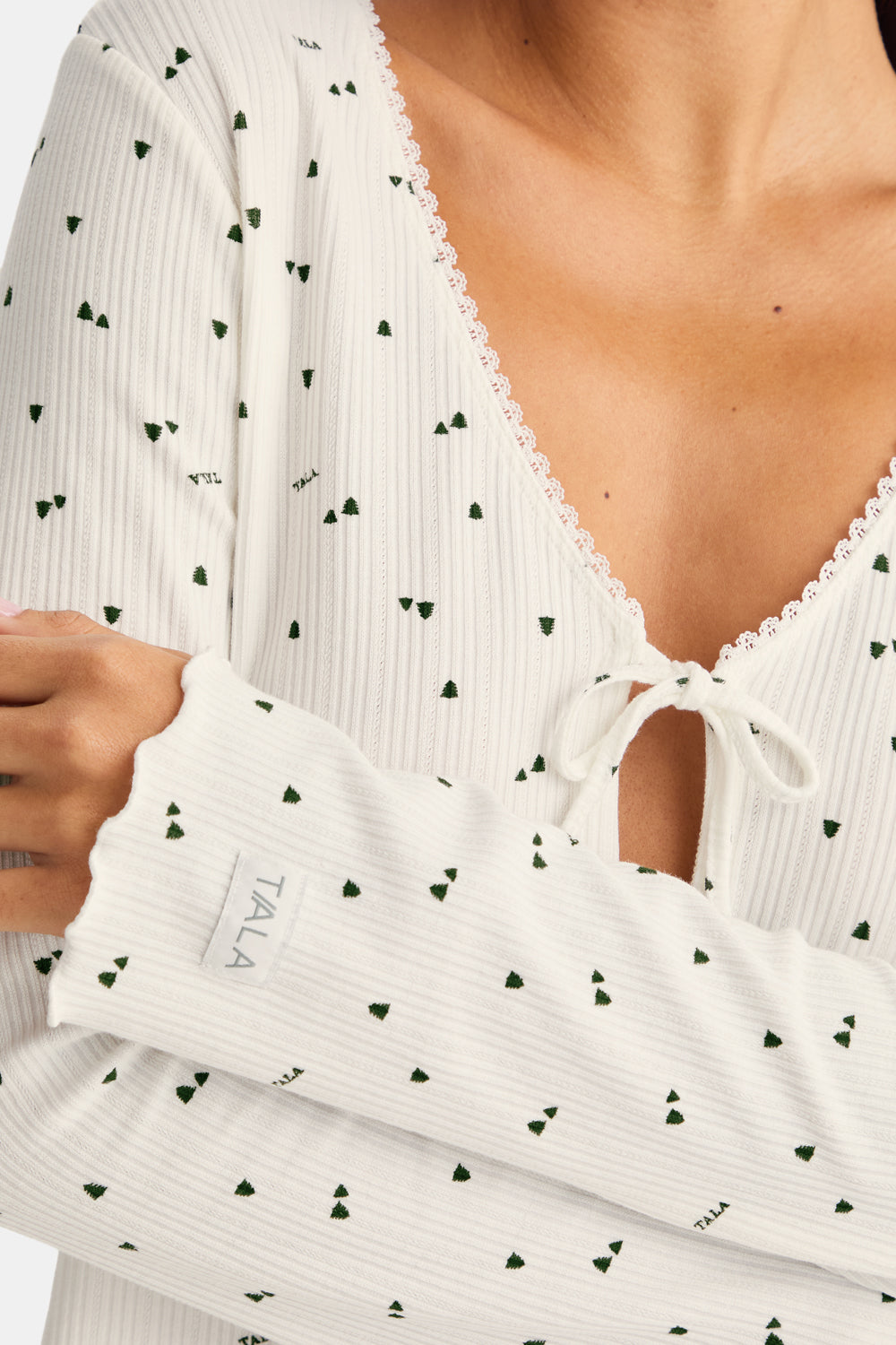 Tie Up Pyjama Cardigan - Ivory Forest Print