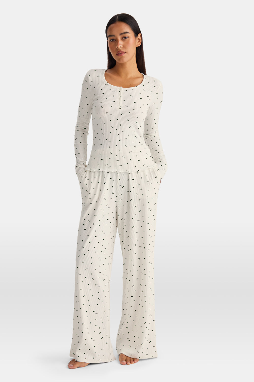 Wide Leg Pyjama Bottoms - Ivory Forest Print