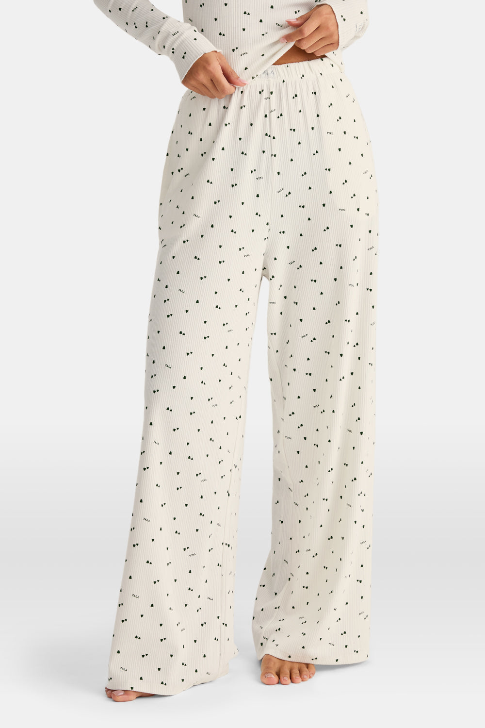 Wide Leg Pyjama Bottoms - Ivory Forest Print