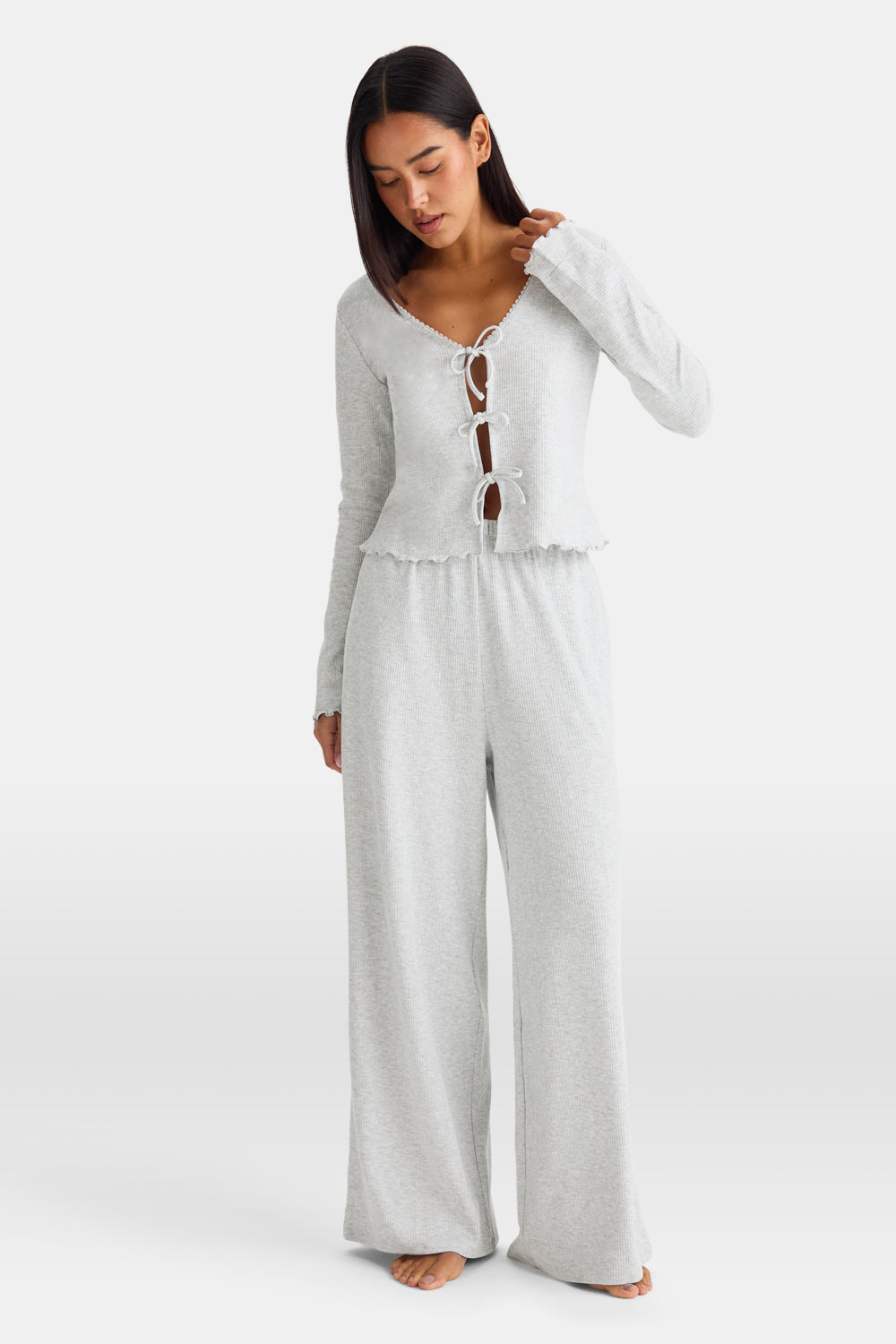 Wide Leg Pyjama Bottoms - Grey Marl