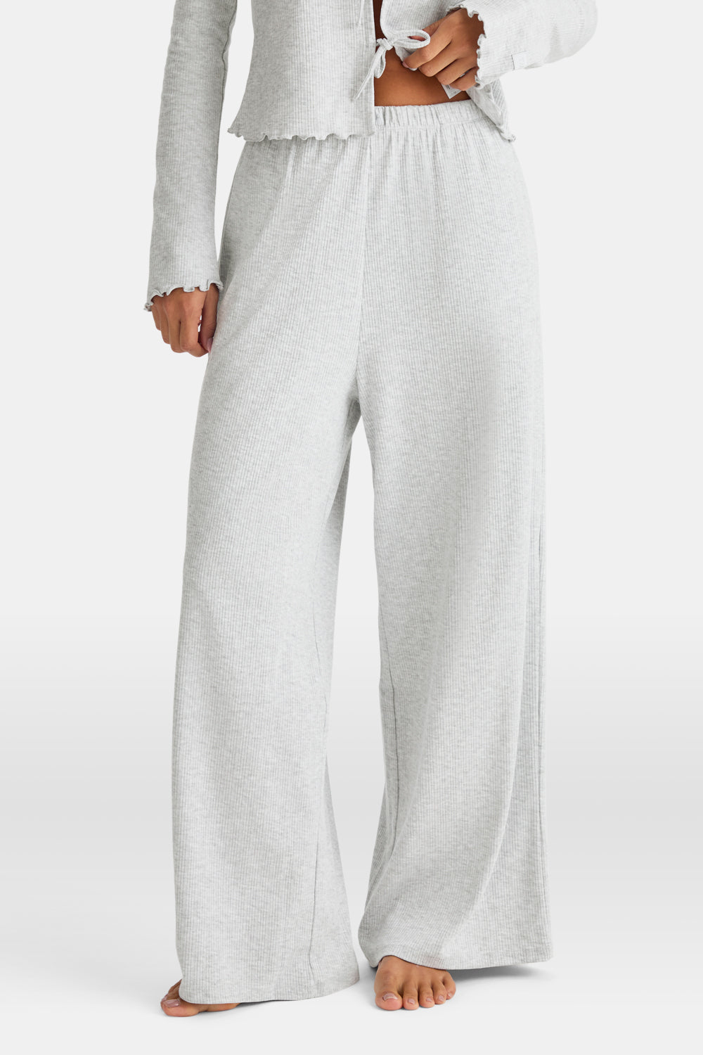 Wide Leg Pyjama Bottoms - Grey Marl