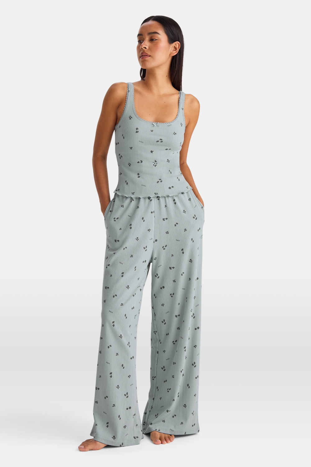 Wide Leg Pyjama Bottoms - Sage Woodland Print