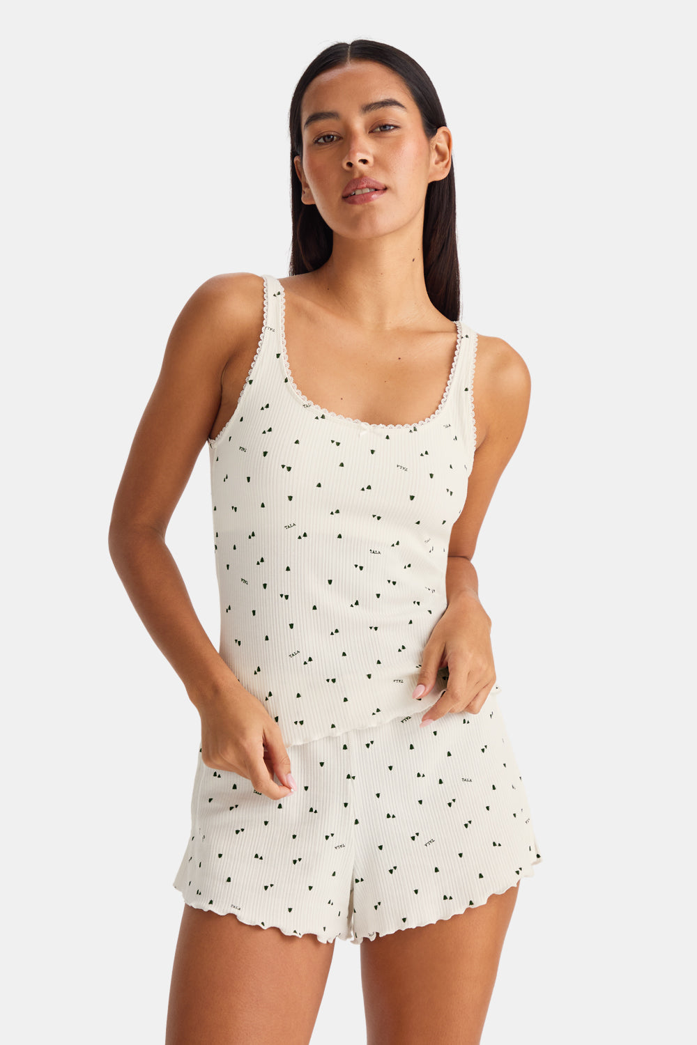 Built In Bra Pyjama Vest - Ivory Forest Print