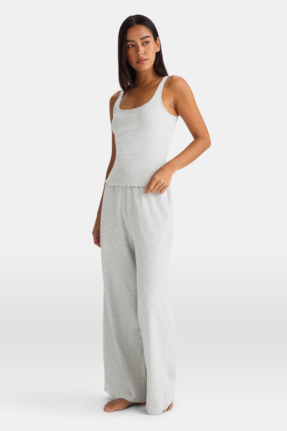 Built In Bra Pyjama Vest - Grey Marl