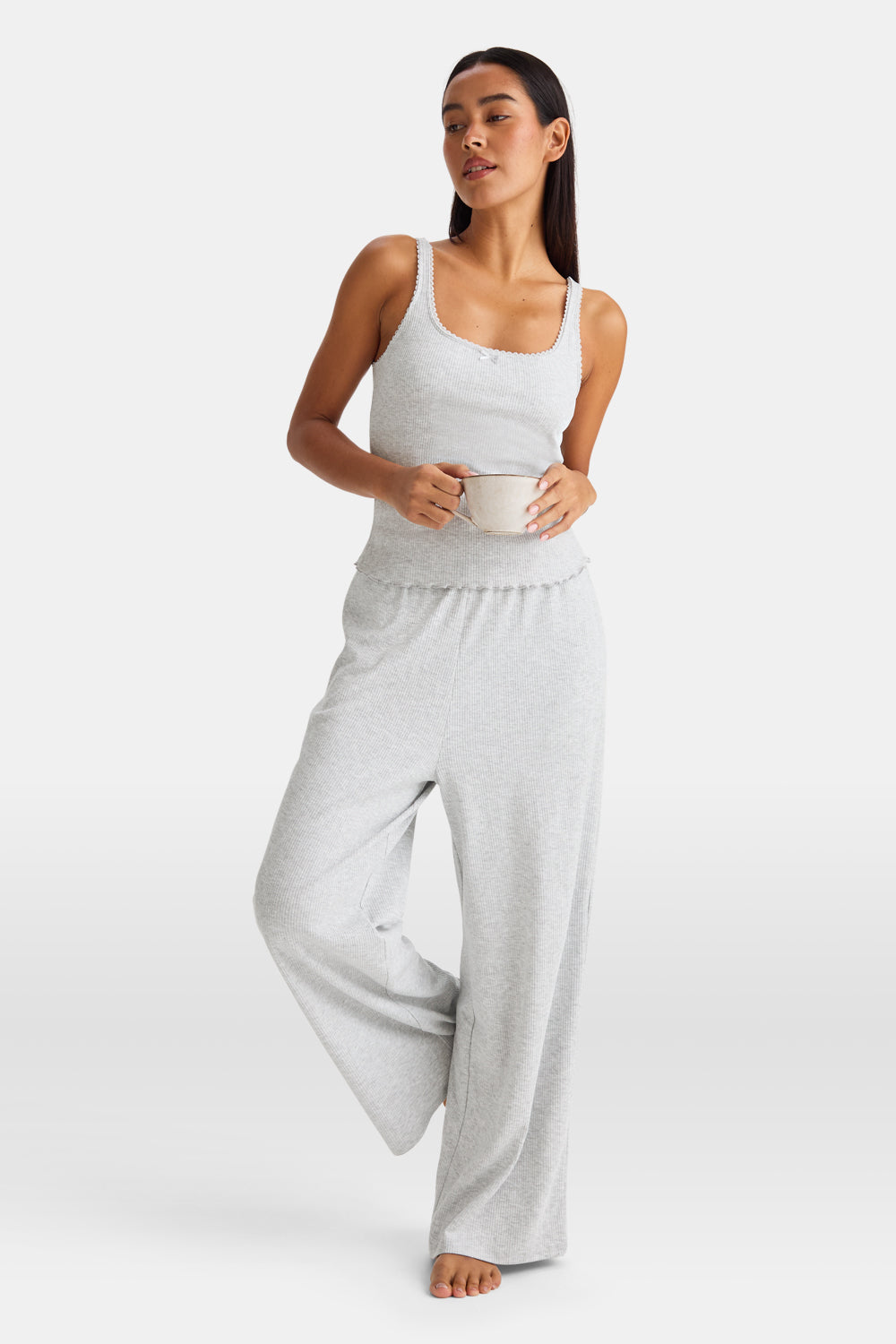 Built In Bra Pyjama Vest - Grey Marl