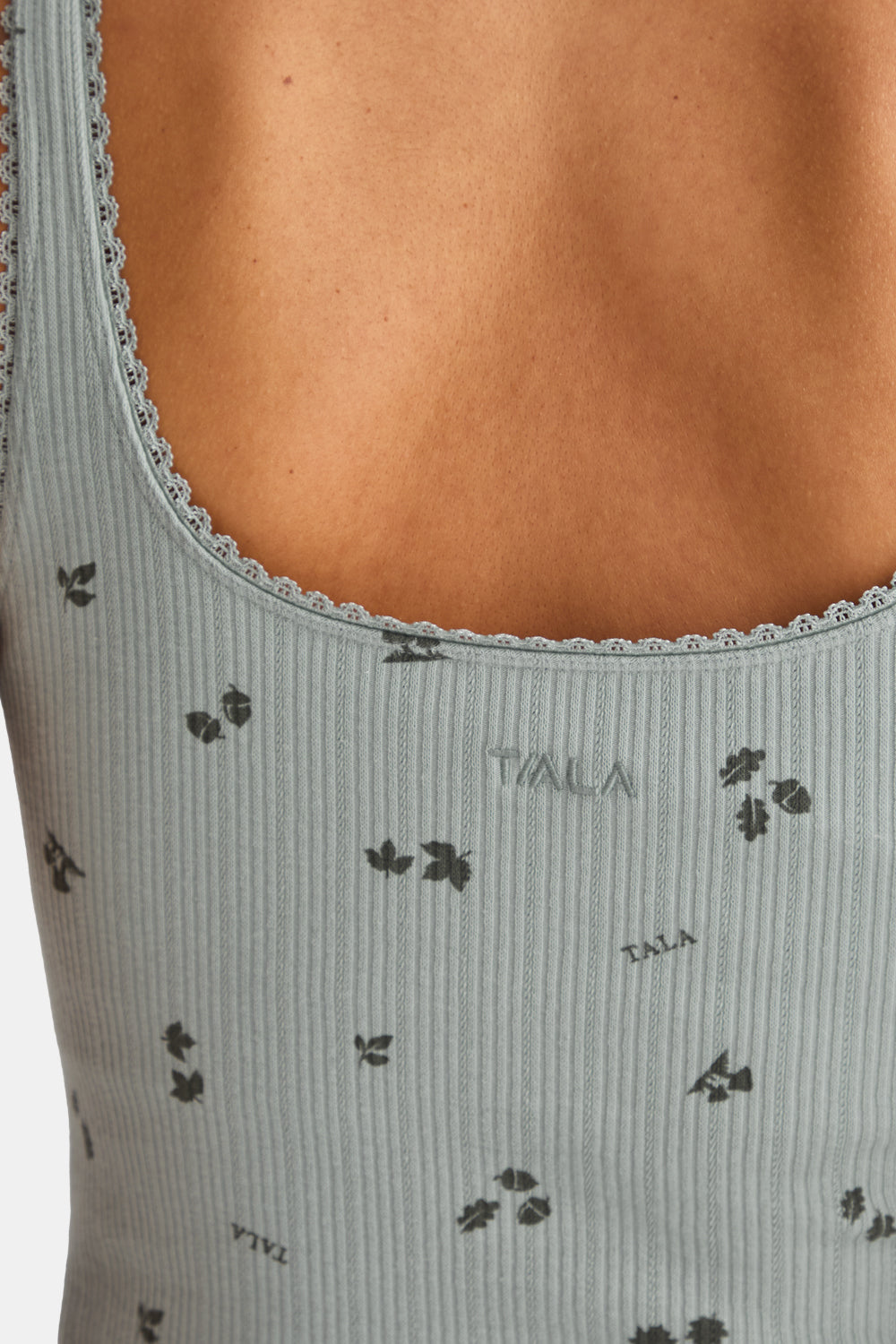 Built In Bra Pyjama Vest - Sage Woodland Print