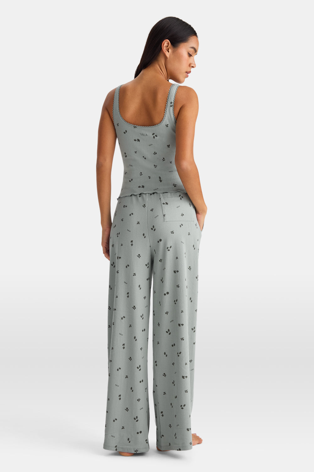 Built In Bra Pyjama Vest - Sage Woodland Print