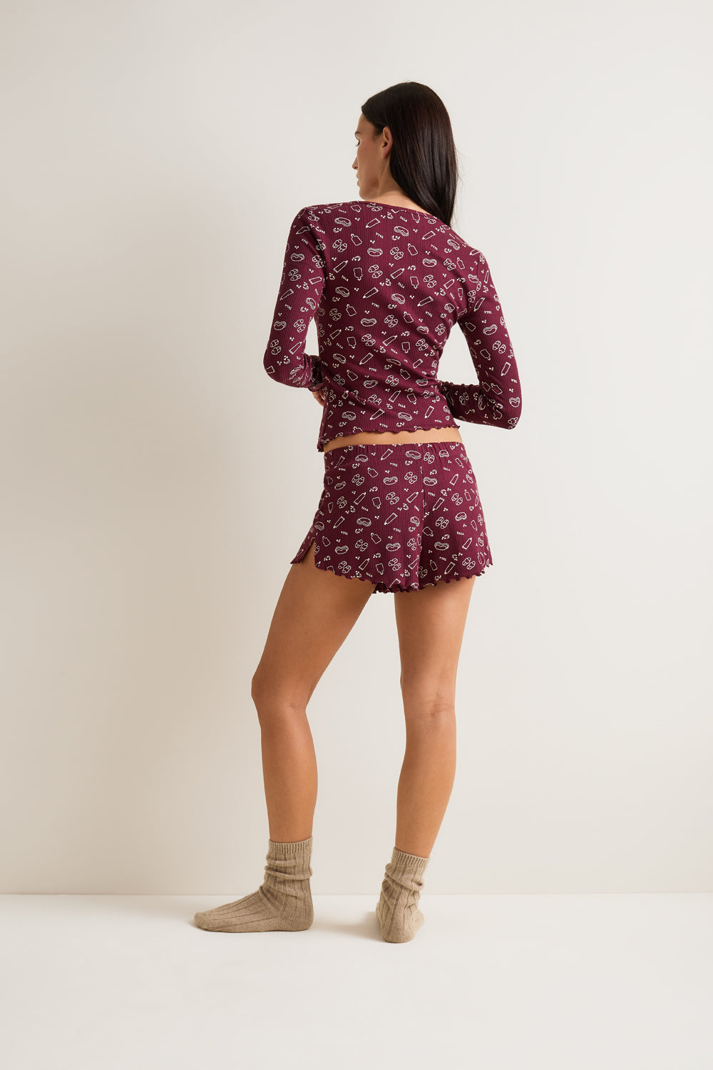 Pyjama Shorts - Burgundy 'Wind Down' Print