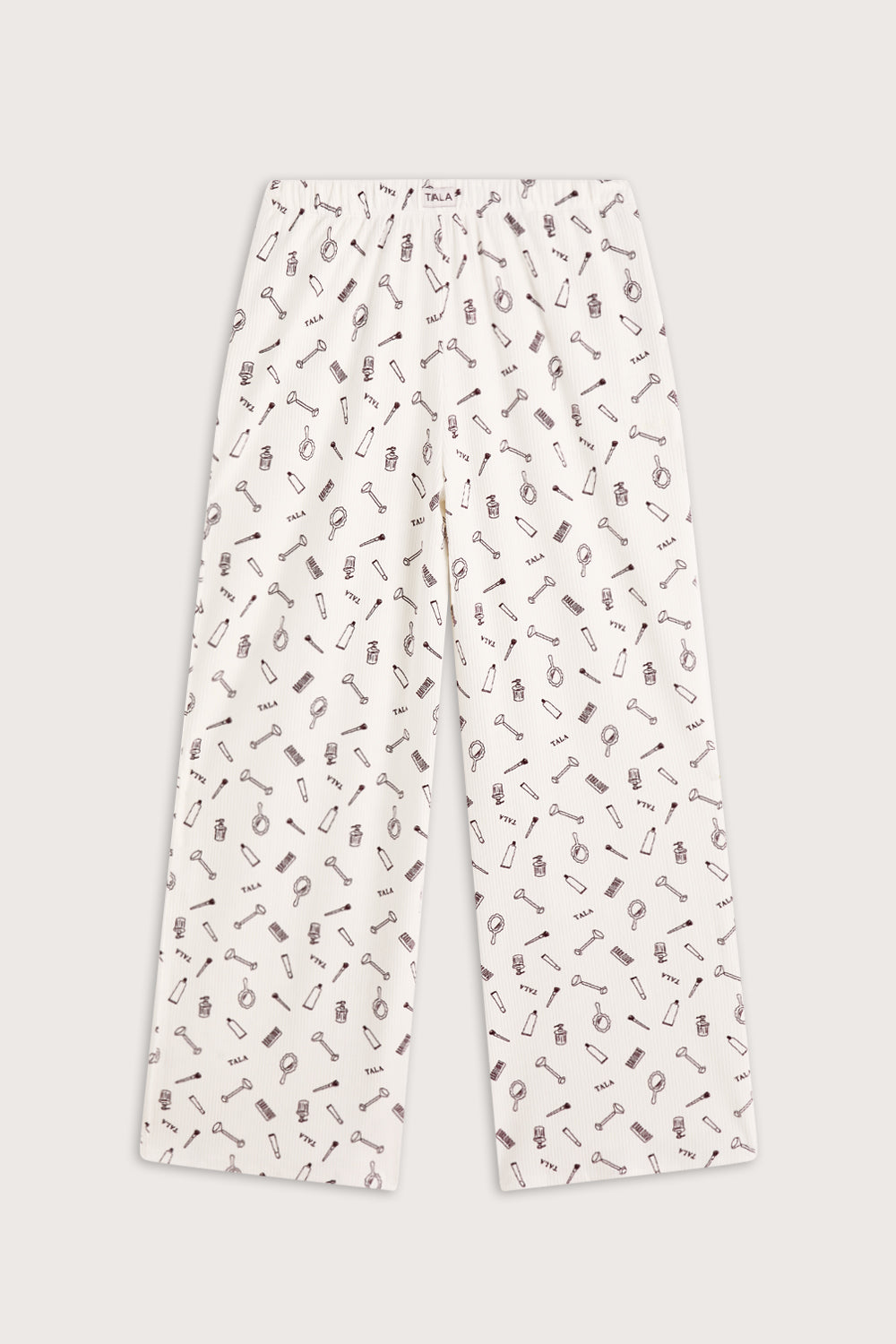 Wide Leg Pyjama Bottoms - Ivory 'Wake Up' Print