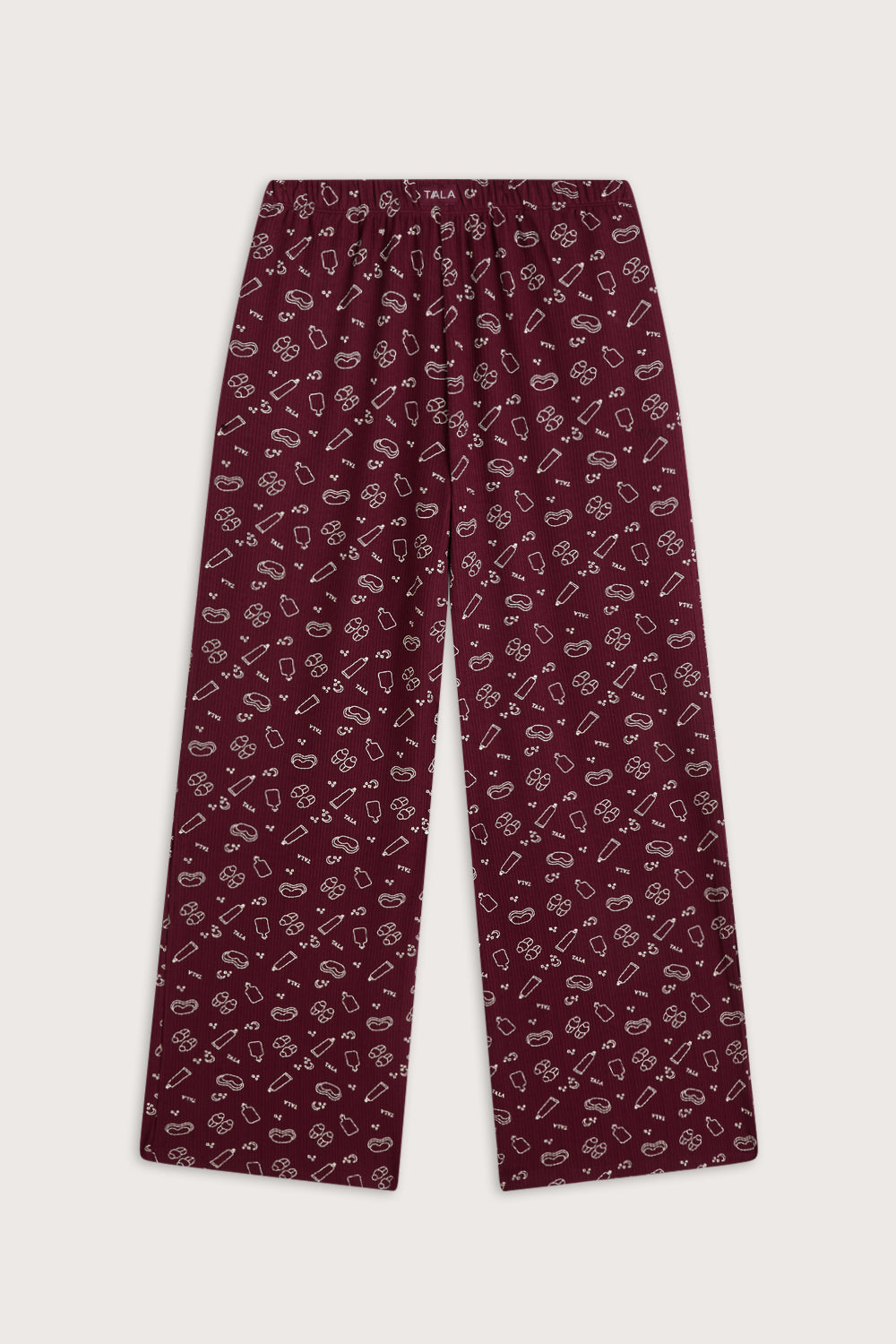 Wide Leg Pyjama Bottoms - Burgundy 'Wind Down' Print