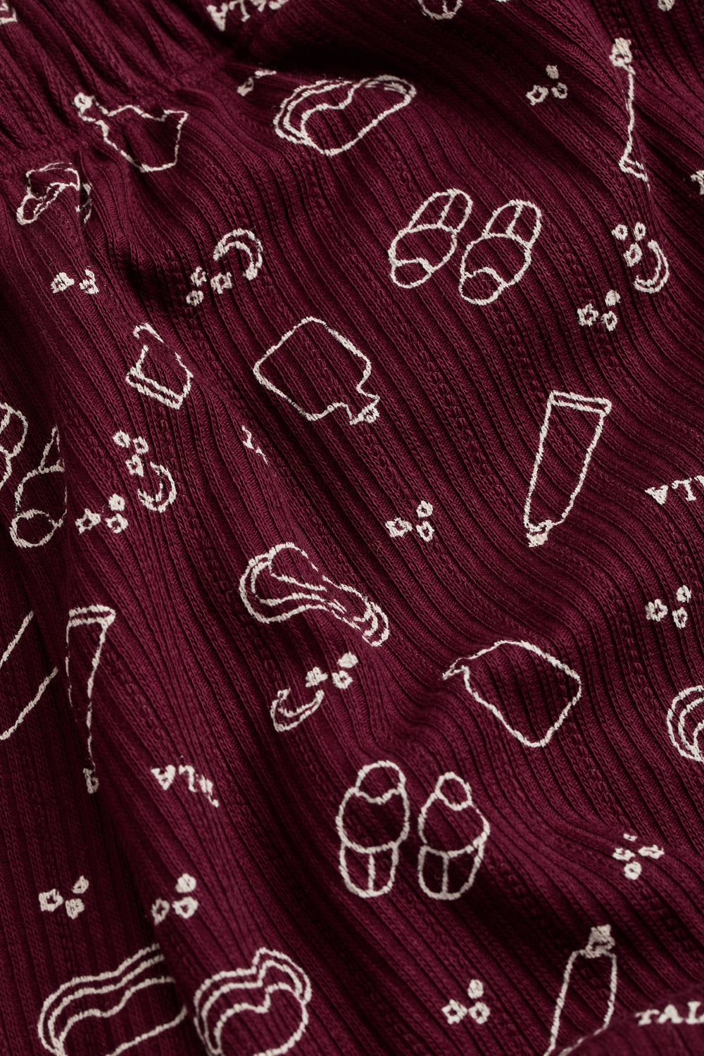 Wide Leg Pyjama Bottoms - Burgundy 'Wind Down' Print