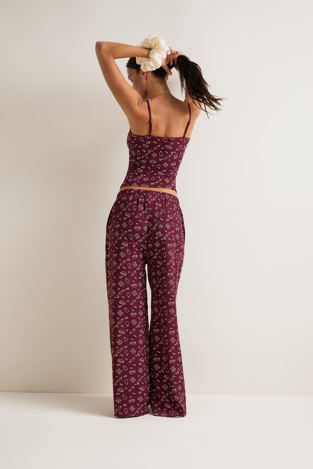 Cami Pyjama Vest - Burgundy 'Wind Down' Print