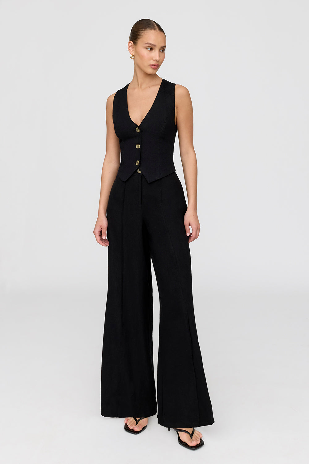 Cyprus Linen Blend Tailored Waistcoat - Shadow Black