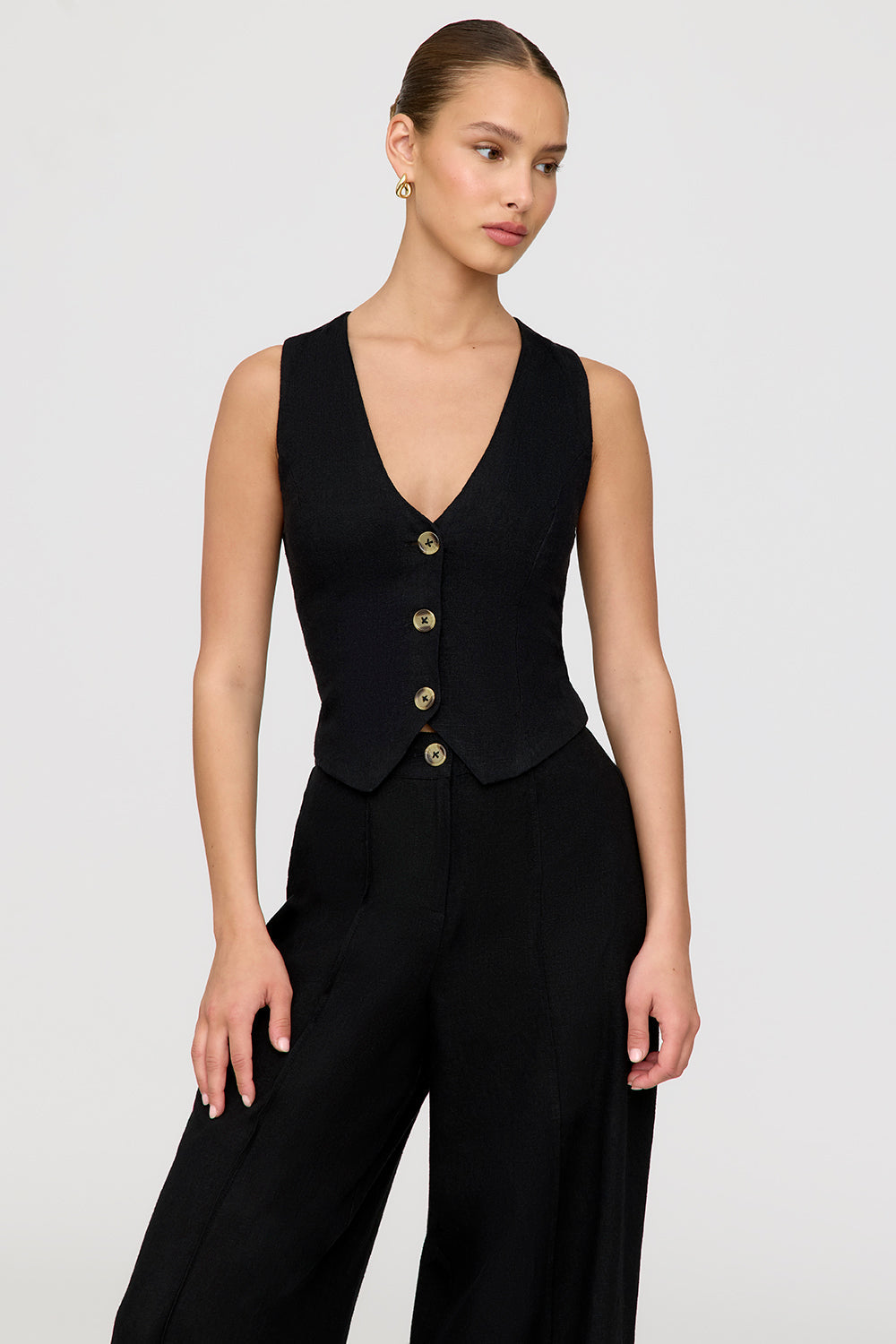Cyprus Linen Blend Tailored Waistcoat - Shadow Black