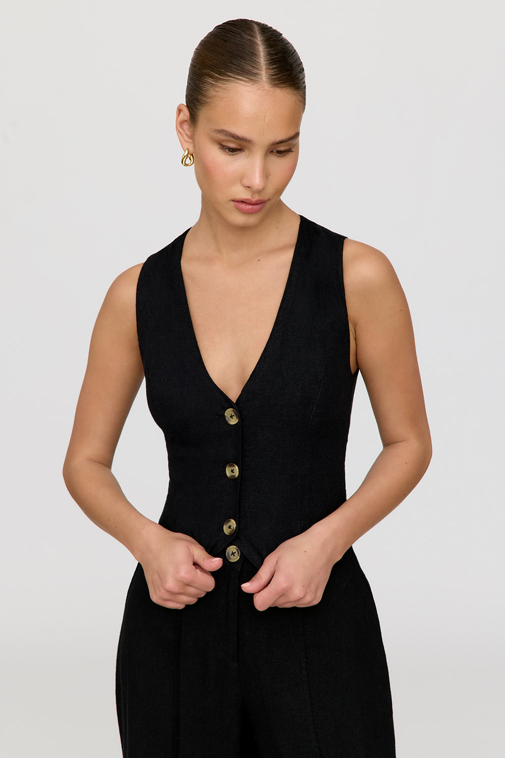 Cyprus Linen Blend Tailored Waistcoat - Shadow Black