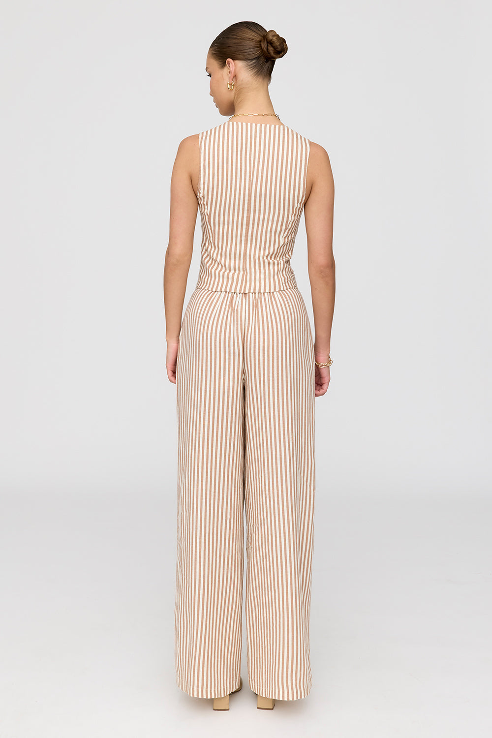 Cyprus Linen Blend Tailored Waistcoat - Taupe Stripe