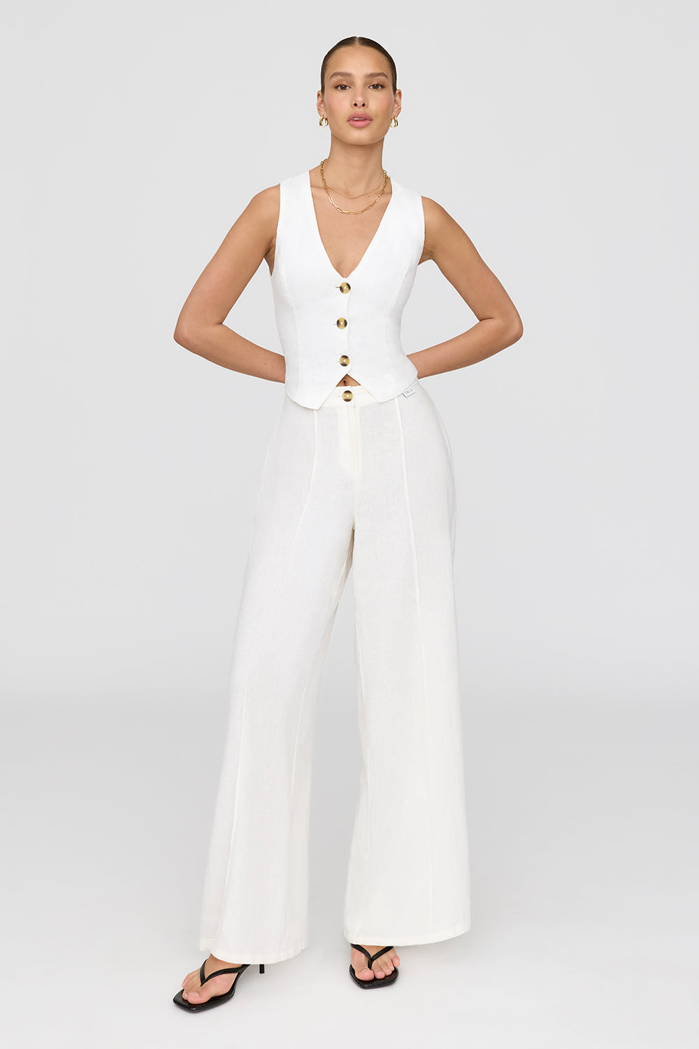 Cyprus Linen Blend Tailored Waistcoat - Coconut Milk