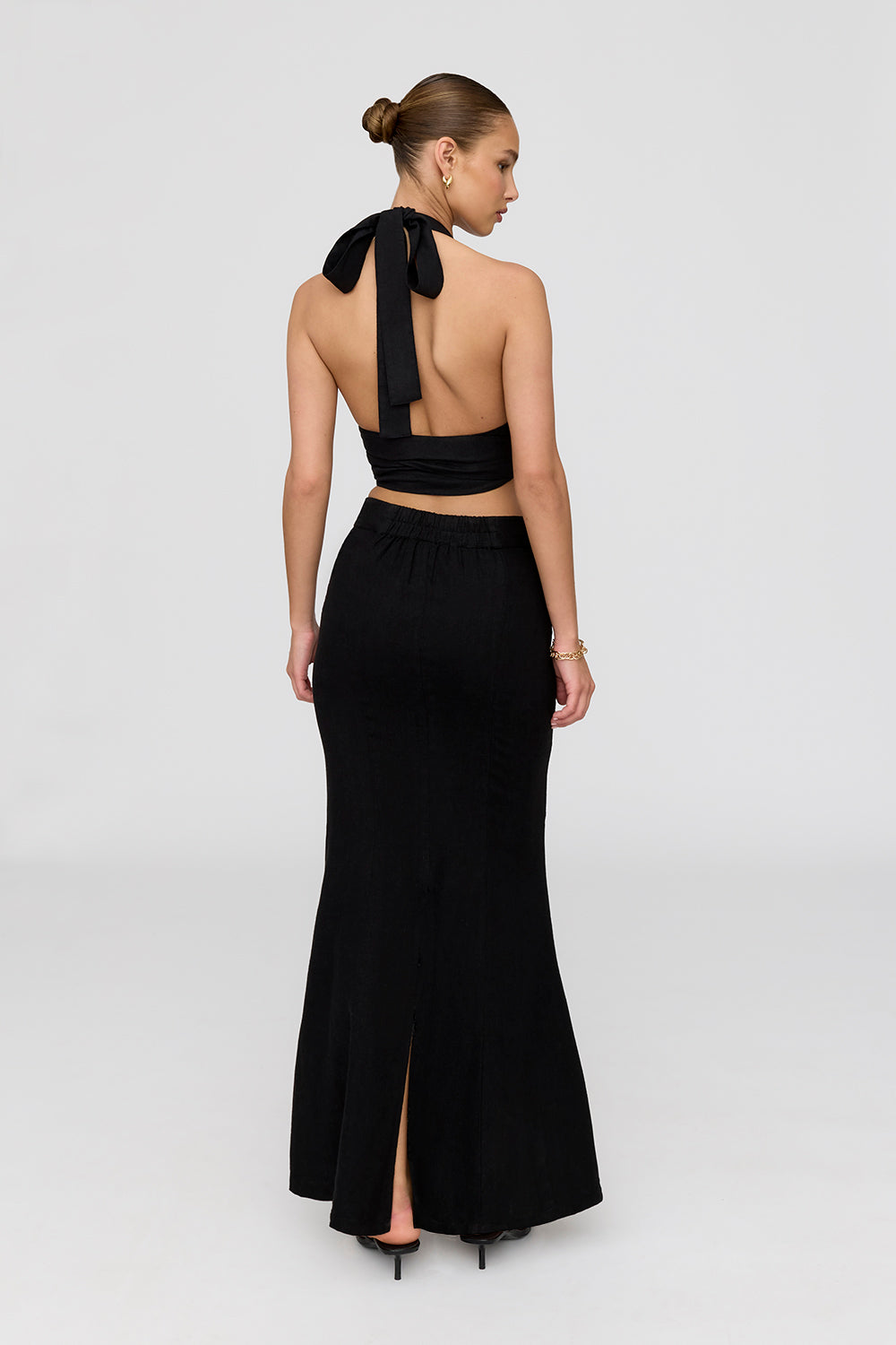 Milos Linen Blend V Waist Maxi Skirt - Shadow Black