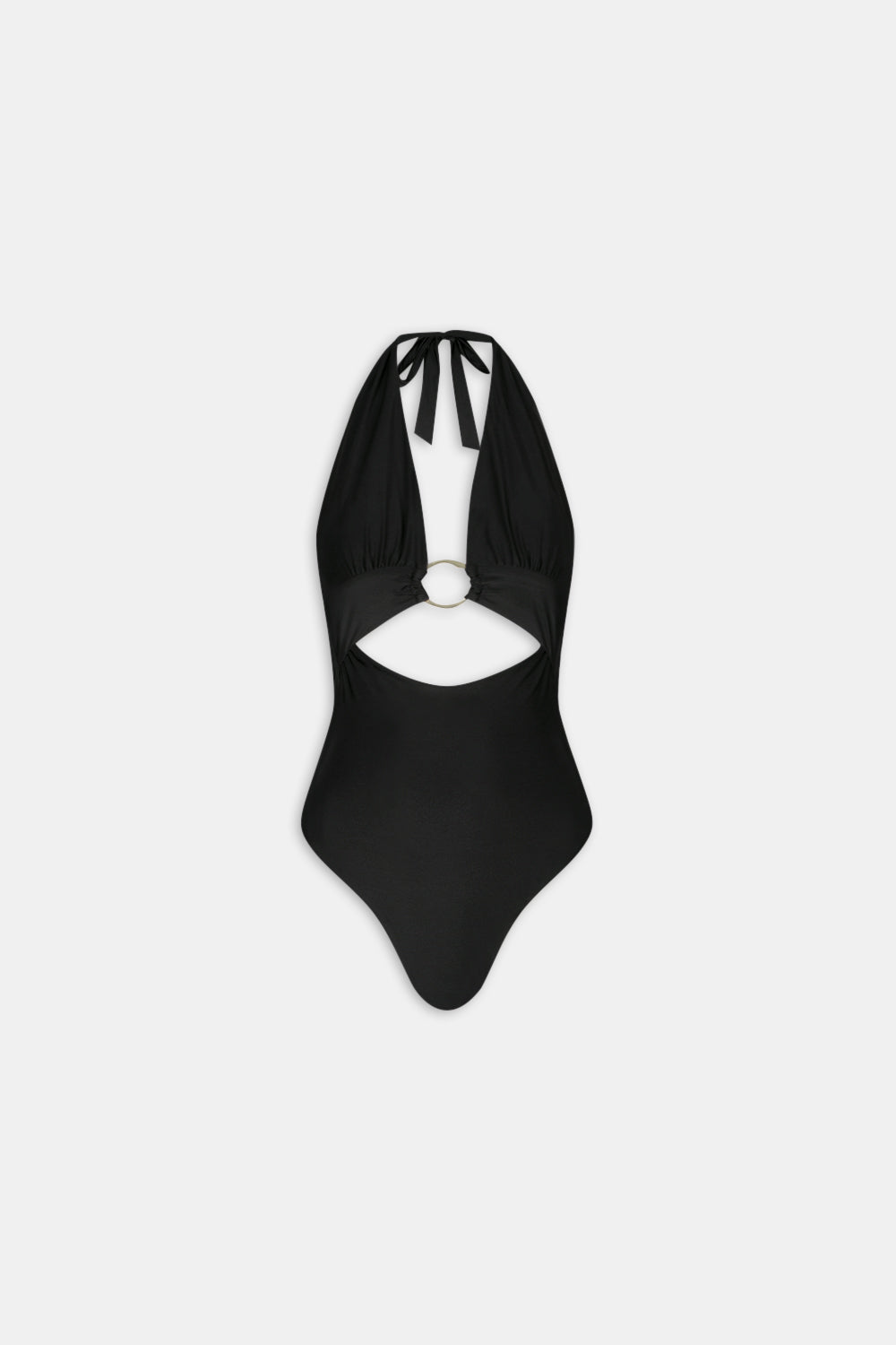Halter Plunge Gold Ring Bikini Swimsuit - Black Onyx