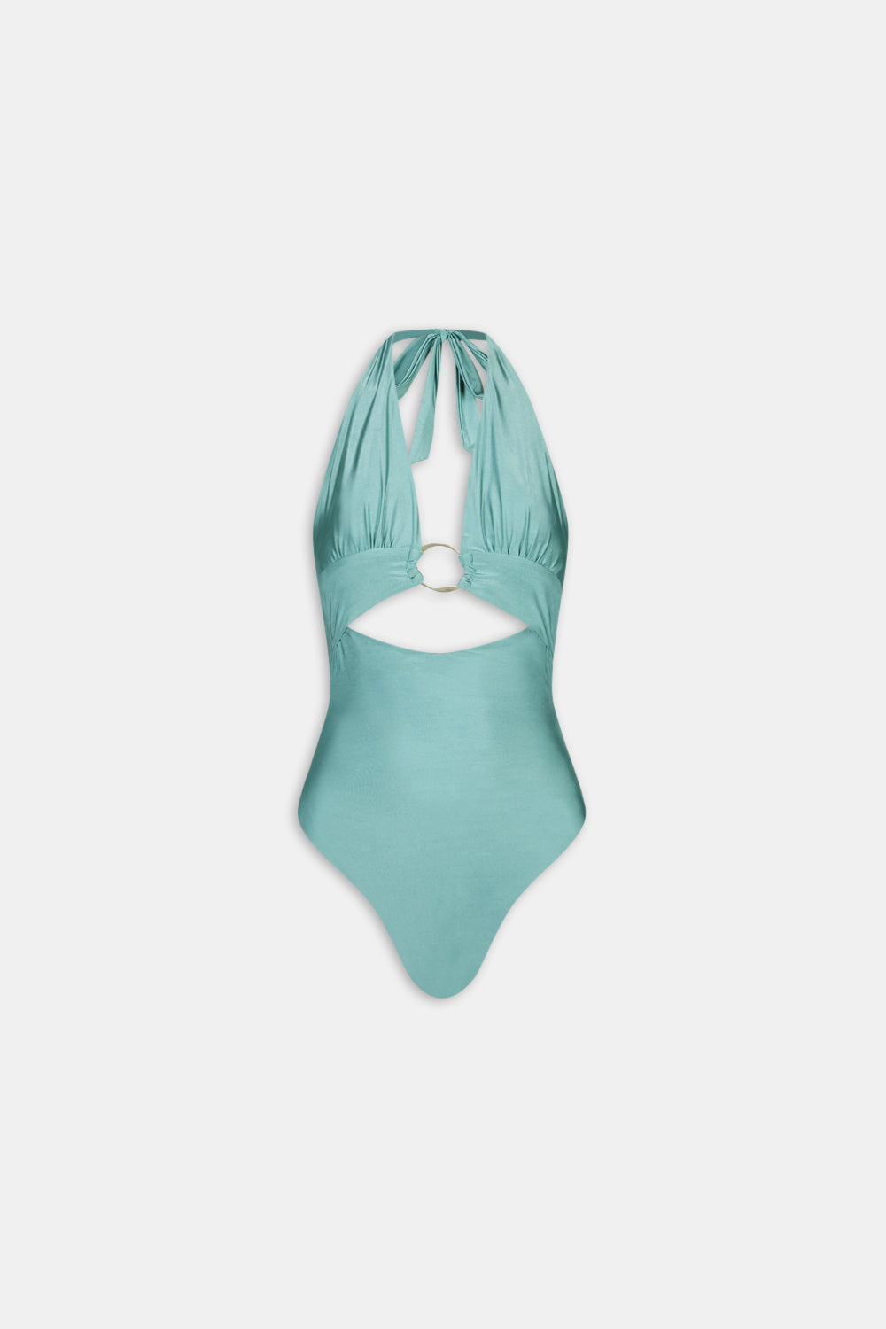 Halter Plunge Gold Ring Bikini Swimsuit - Teal