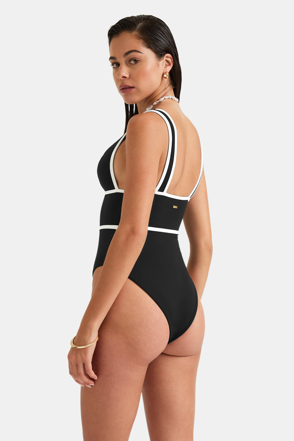 Contrast Plunge Swimsuit - Shadow Black