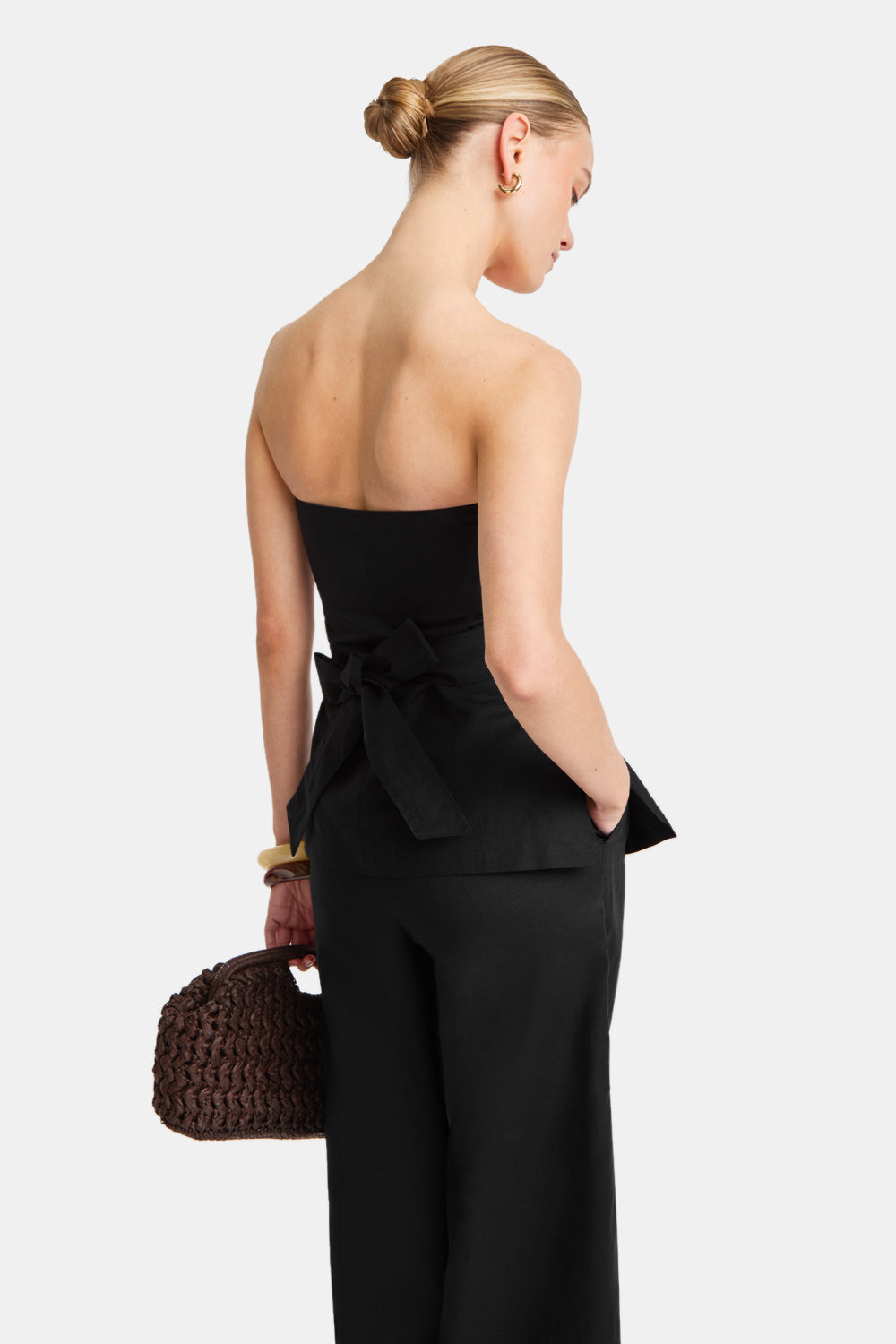Heavyweight Linen Longline Strapless Top - Black Onyx