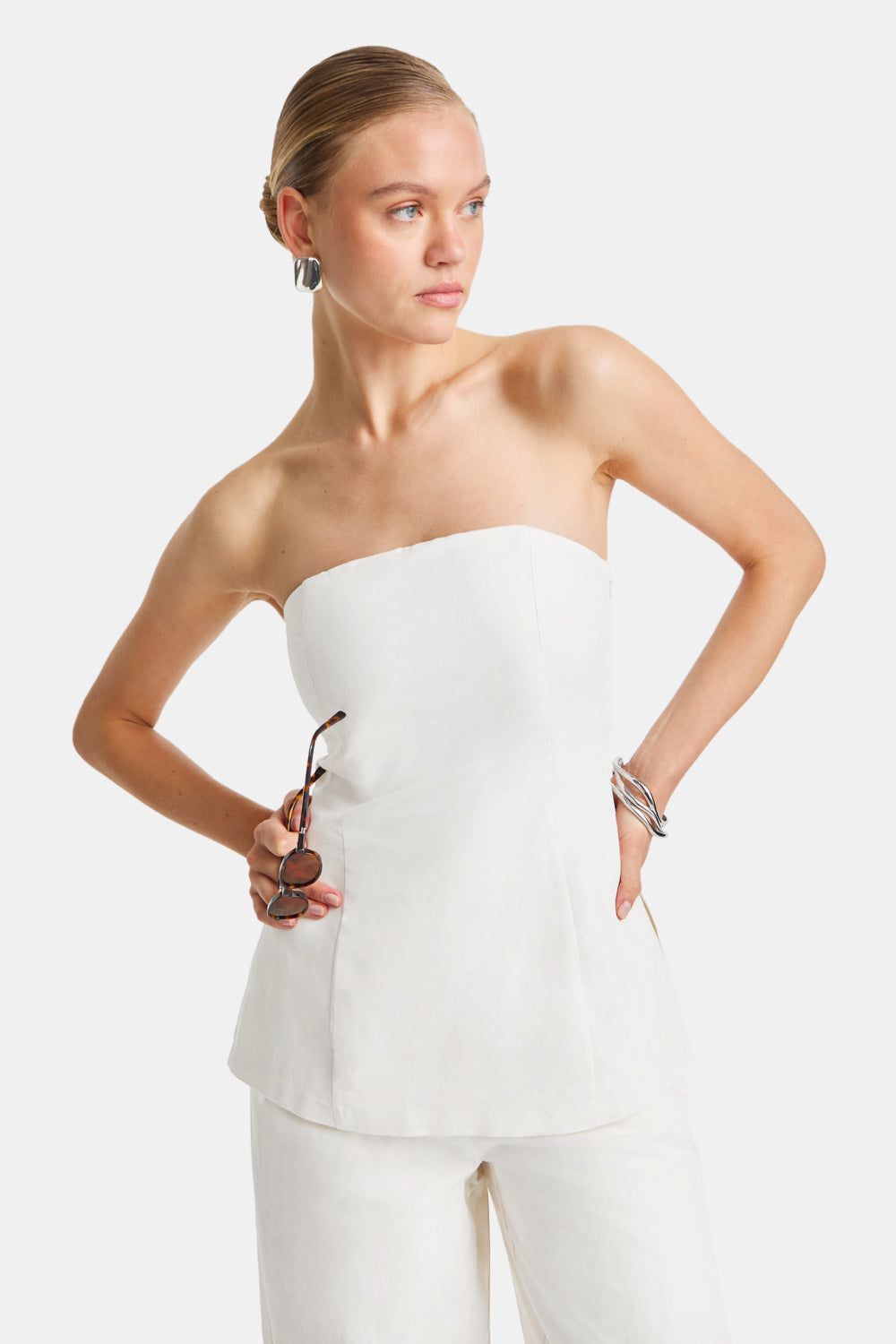 Heavyweight Linen Longline Strapless Top - Coconut Milk