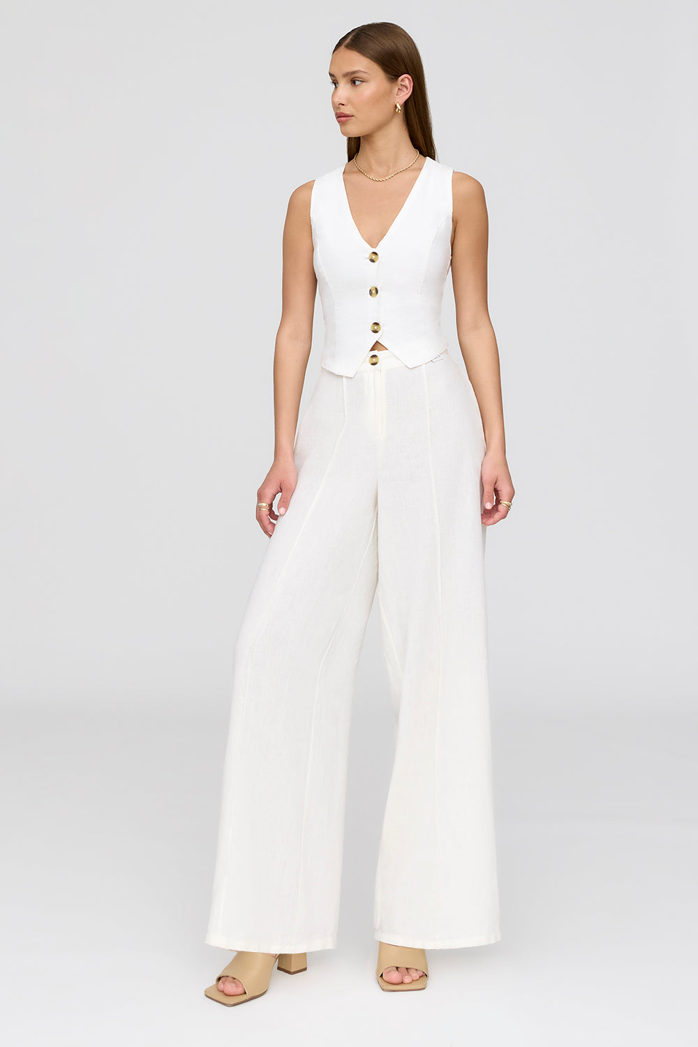 Athens Linen Blend Tailored Wide Leg Trousers - Coconut Milk