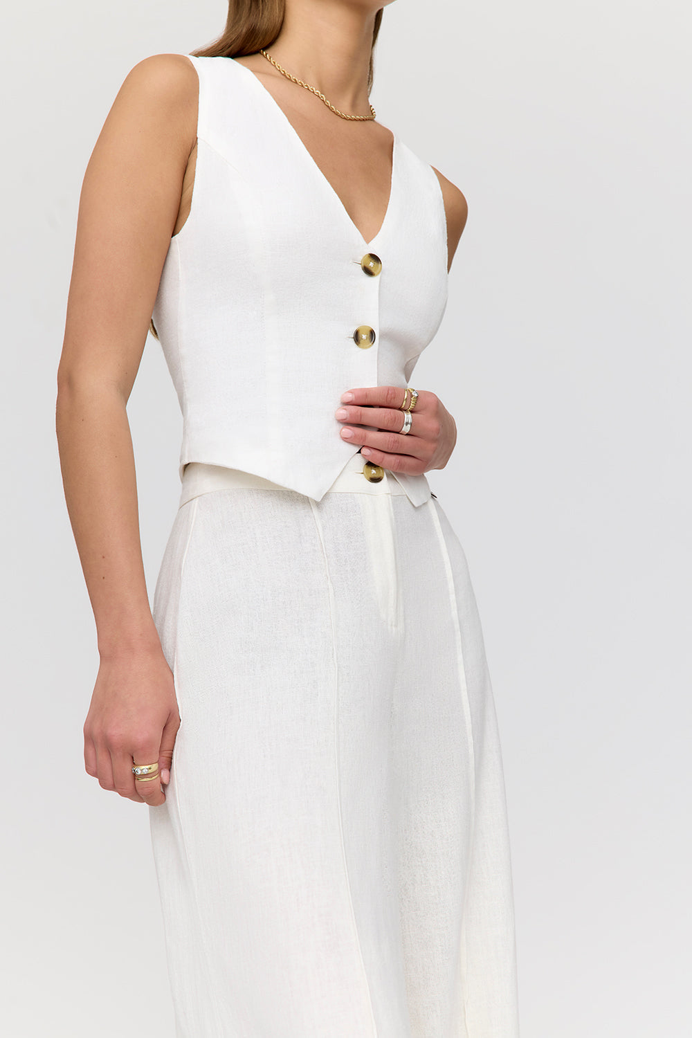 Athens Linen Blend Tailored Wide Leg Trousers - Coconut Milk