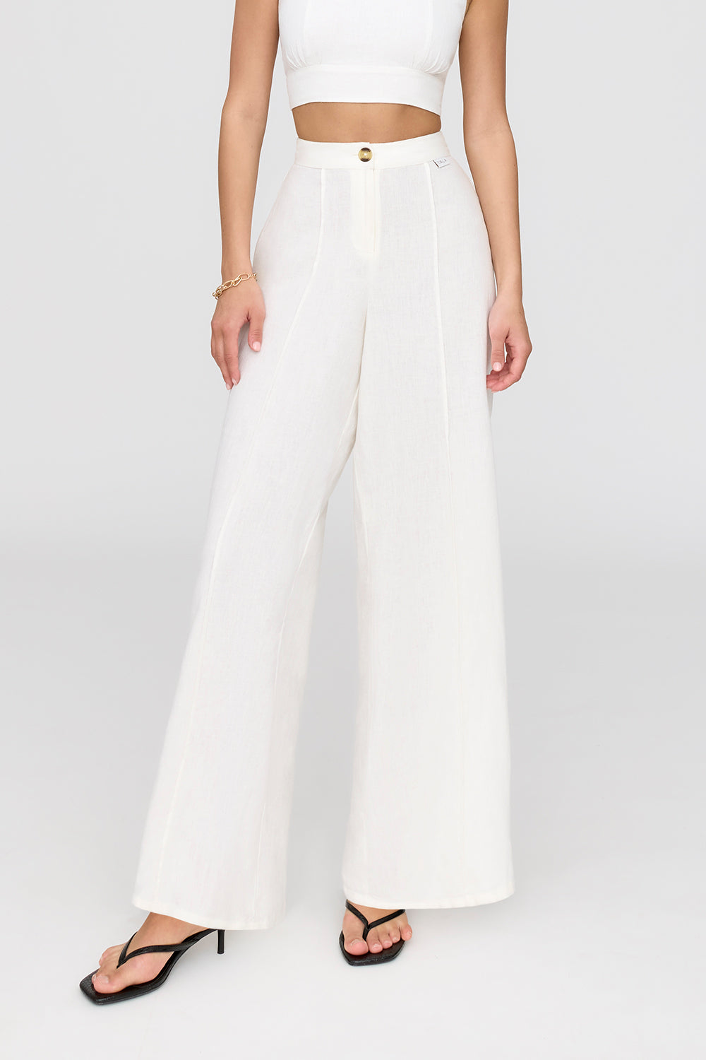 Athens Linen Blend Tailored Wide Leg Trousers - Coconut Milk