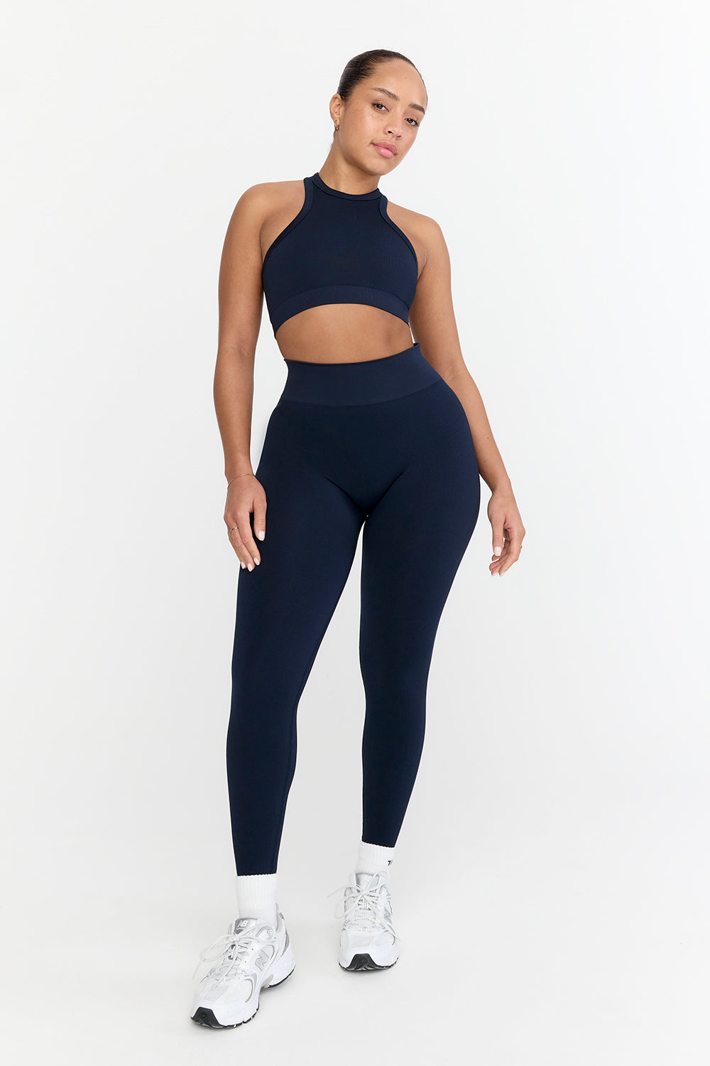 Sculpt Seamless Ribbed Racer Sports Bra - Navy Marl